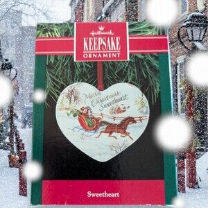 Vintage Hallmark Keepsake Ornament 1991 Sweetheart Porcelain Horse Sleigh Heart